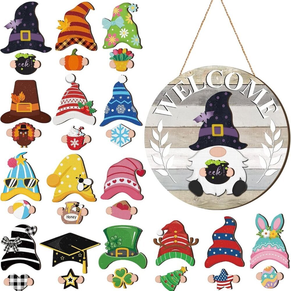 Interchangeable Wooden Gnome Decor Holiday Seasonal Gnome Decorations with Magne